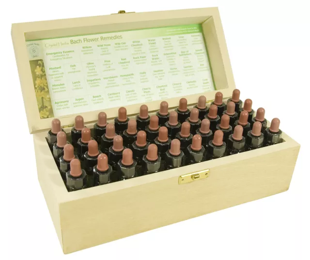 Complete set of 10ml Bach Flower Remedies By Crystal Herbs - In a Wooden Box