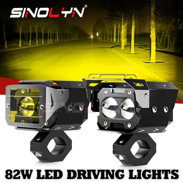 82W 9V-60V LED LED Motorcycle Driving Fog Spot Light Auxiliary Lamp White+Amber