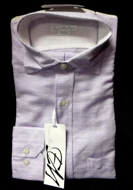 Enzo Mantovani Men's Shirt L Lilac Light Purple Long Sleeve Large Linen/Cotton