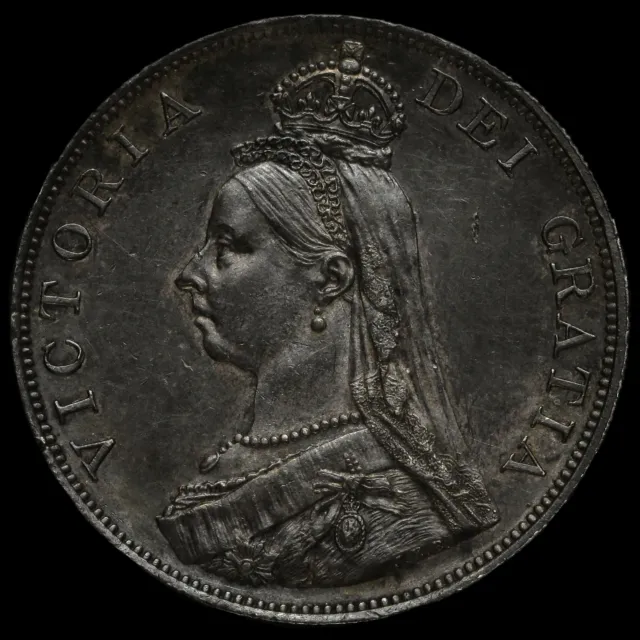 1887 Queen Victoria Jubilee Head Silver Double Florin, Arabic One, G/EF