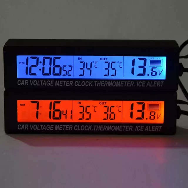 Car Auto Digital Clock Thermometer Indoor Outdoor Temperature Voltage Meters