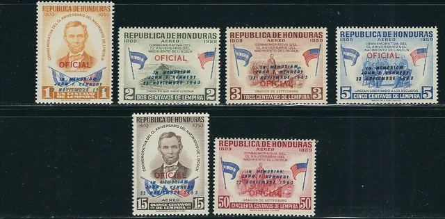 Honduras 1964 Kennedy Jfk 'IN Memoriam' Überdruckt Set (Sc C325-330) VF MNH