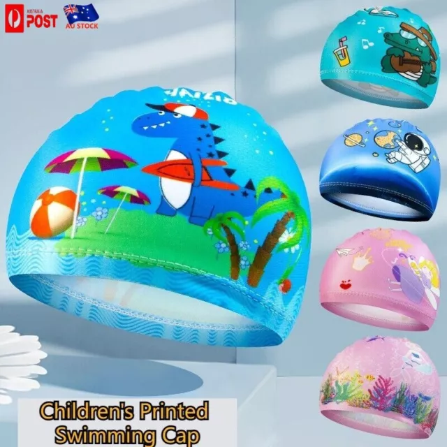 New Children Cartoon Printed Swimming Cap Elastic Breathable Kids Bathing Cap Au