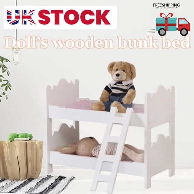 18 INCH DOLL Bunk Bed Twins Dolls Wooden Cot Bed with Bedding Bedroom