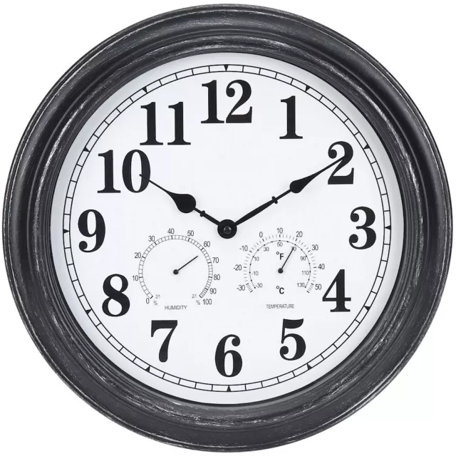 Uhr | Wanduhr rund für Innen- und Außenbereich 40 cm mit Thermometer Hygrometer
