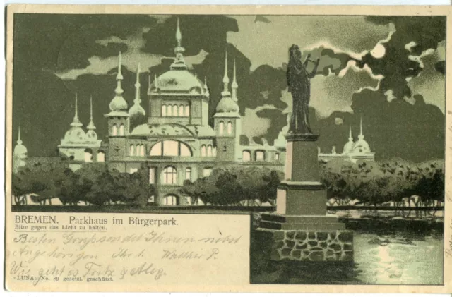 Germany AK Bremen 28215 Parkhaus im Burgerpark Bürgerpark 1900 cover on postcard