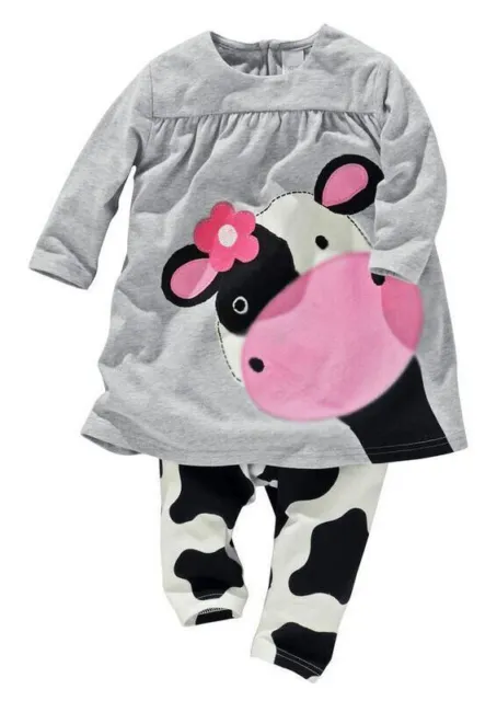 Kids Baby Girls Tops+ Pants Set Long Sleeve Cow Kids Cotton Clothes Outfits