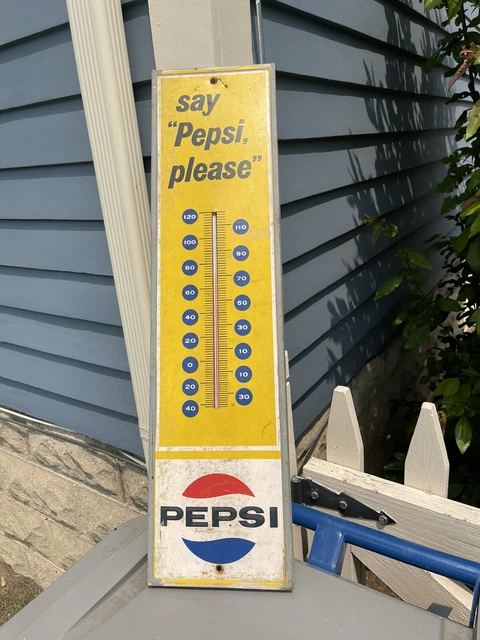 Vintage “Say Pepsi Please” Tin Litho Thermometer