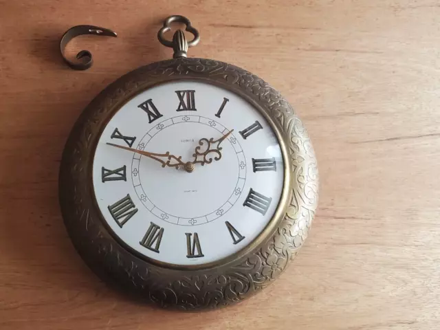 SEMCA Wall Clock Pocket Watch Style Germany BROKEN Vtg 8 Day Mid Century Brass