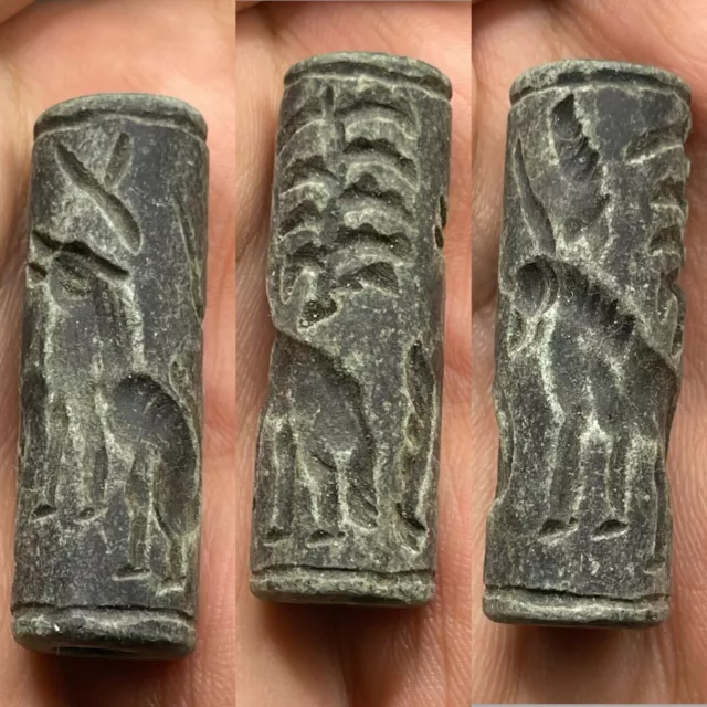 Wonderful Antique Near Eastern Old Intaglio Stone Engraved Cylinder Seal Bead