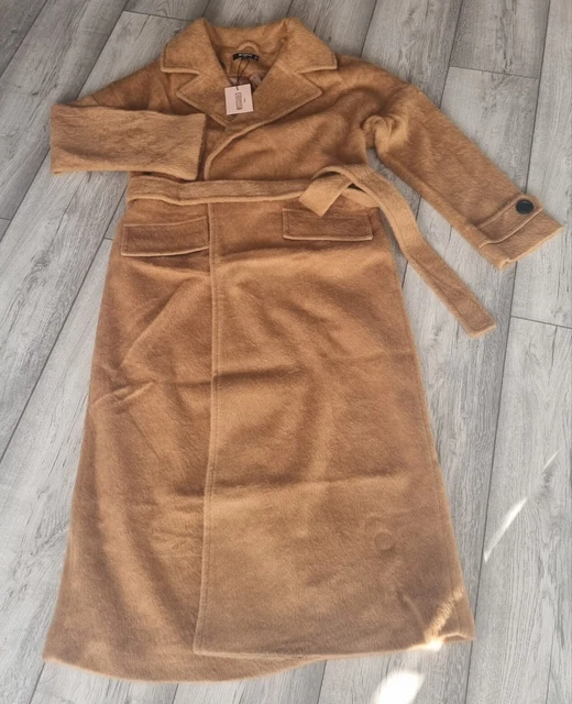 Missguided Tall  Long Faux Fur Trench Camel Coat with Belt Size 10 NEW WITH TAGS