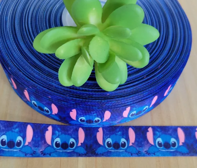 7/8 Inch (1 YD) Lilo and Stitch Grosgrain Ribbon Disney Lanyard Hair Bow Craft