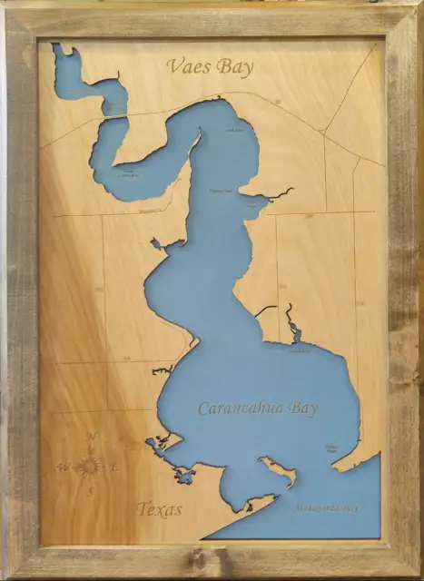 Vaes Bay, Texas - laser cut wood map | Wall Art | Made to Order
