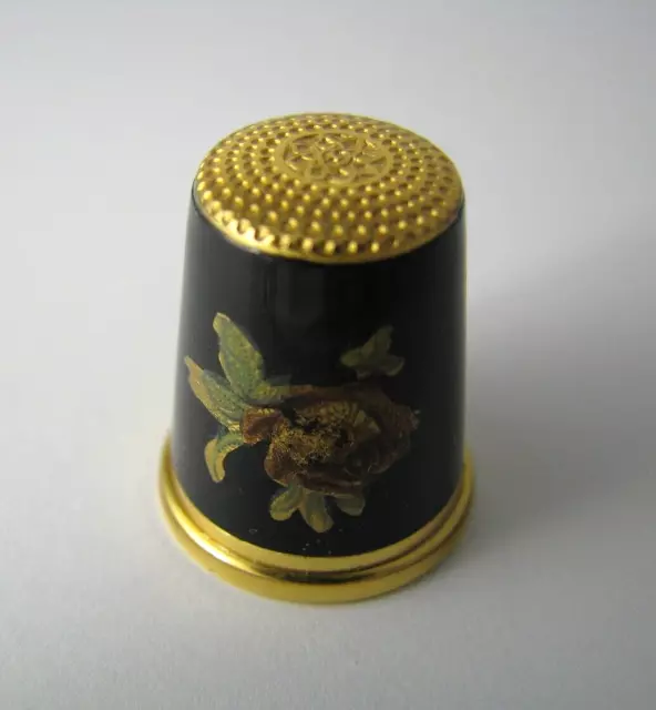 CONTINENTAL ENAMEL STERLING SILVER THIMBLE GOLD PLATED THIMBLE Size M Excel Cond