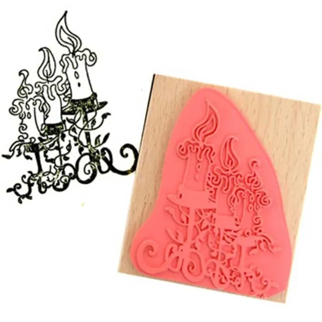 Create & Craft CHRISTMAS CANDLES Rubber Ink Stamp on Beech Block - Free UK P&P