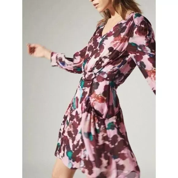 NEW REISS Josephine Floral Mini Dress Lined Open Back Pink Womens 8