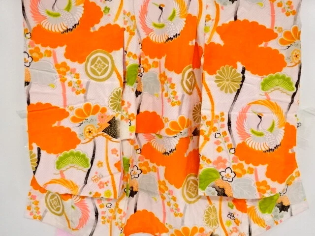 40112# Japanese Kimono / Antique Kimono For Girls / Crane With Paulownia