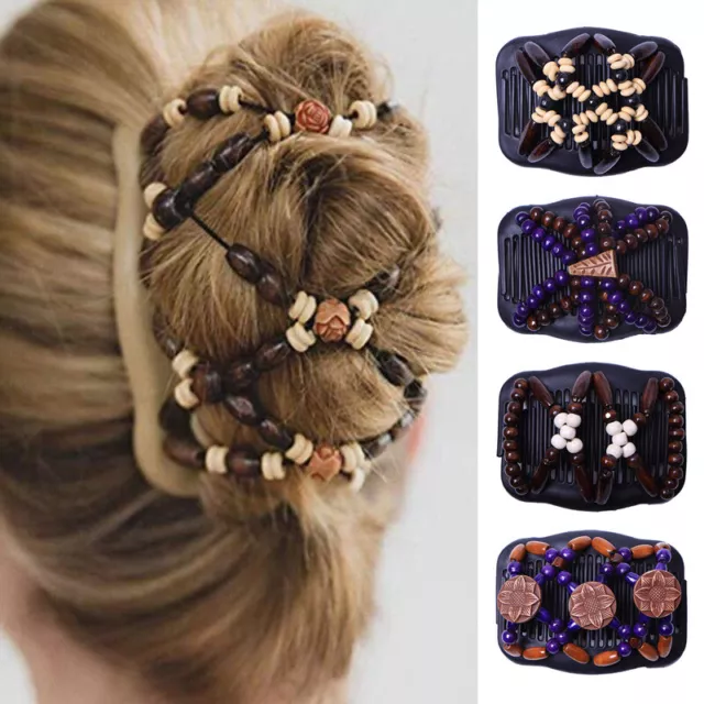 Women Magic Hair Comb Hair Combs Slides Double Bead Hair Clips Hairpin Accessory