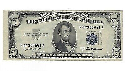 1953 A Series $5 Silver Certificate Paper Money Circulated Five Dollars Currency