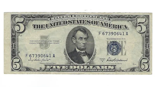 1953 A Series $5 Silver Certificate Paper Money Circulated Five Dollars Currency