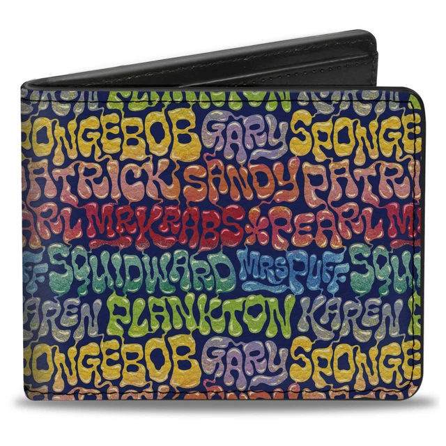 BI-FOLD WALLET SPONGEBOB SquarePants and Friends Names Collage Blue ...