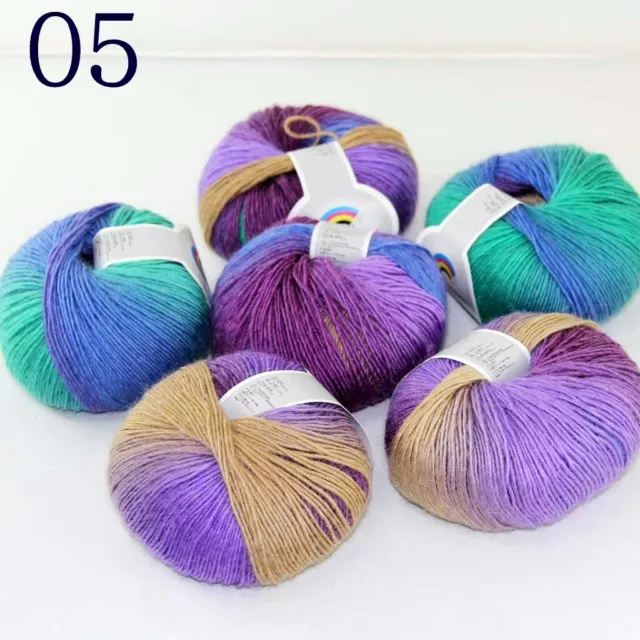 Sale 6ballsX50gr Colorful Rainbow Rug Shawl Cashmere Wool Hand Crochet Yarn 05