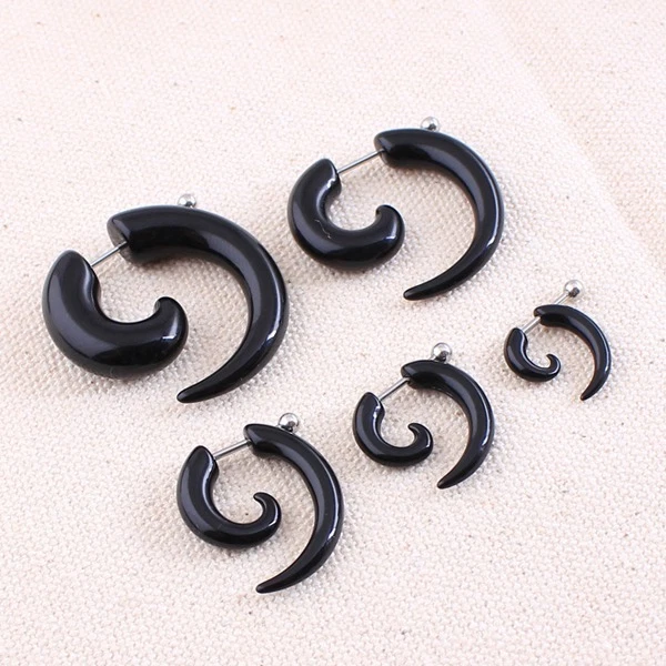 Punk Pair Acrylic Spiral Horn Gauge Fake Cheater Stretcher Ear Plug Earrings