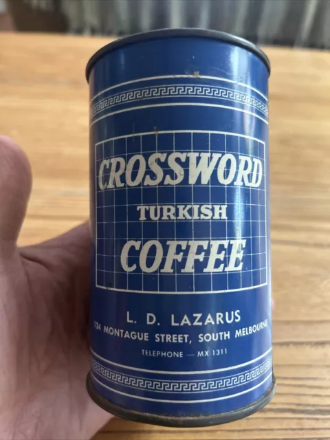 rare vintage Australian CROSSWORD Turkish coffee chicory tin 1/2 Pound