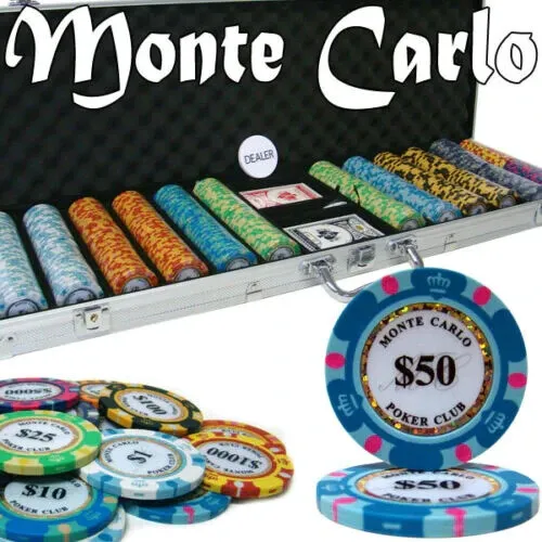 New 600 Monte Carlo Poker Chips Set with Aluminum Case - Pick Denominations!