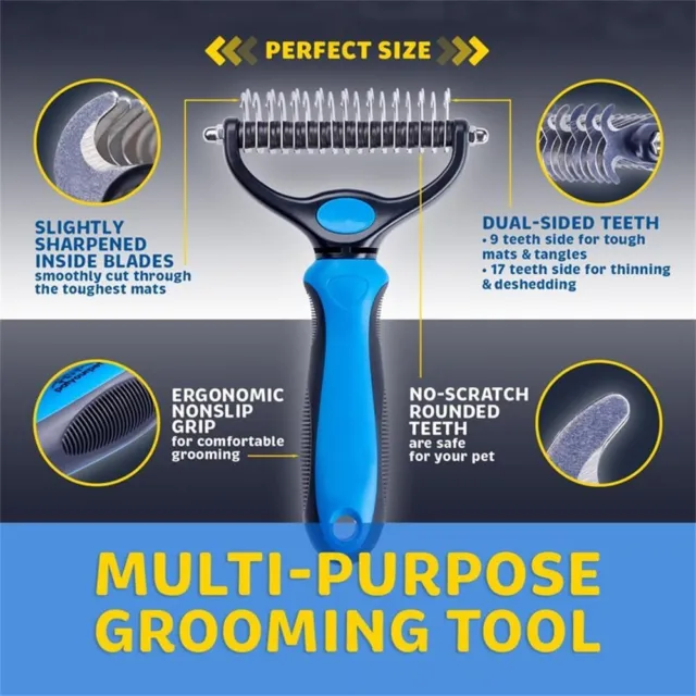 Pet Shedding Brush Grooming 2 Sided Undercoat Dog Cat Comb Tool Pets NEW 3