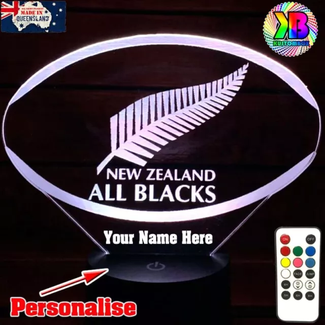 Nz All Blacks Rugby Football Personalised Name 3D Led Usb Night Light 7 Colour