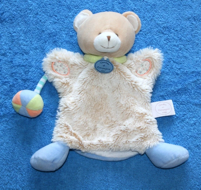 Doudou Et Compagnie Ours Choupi Marionnette Dc2900 Beige Bleu Ballon Kom9