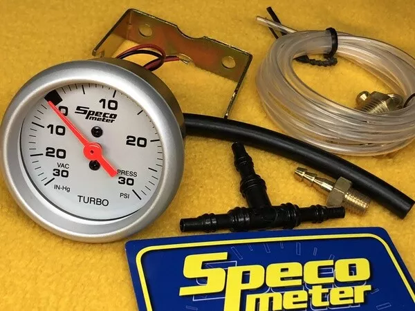 Mechanical turbo boost gauge 30-0-30 PSi Speco Sports 52mm 2" silver 524-04