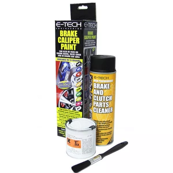 Brake Caliper Enamel Paint Kit 250ml Black Spray Cleaner 500ml Brush - E-Tech 2