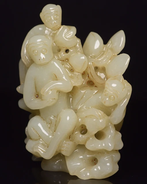 Chinese Exquisite Handmade monkey carving Hetian Jade Statue