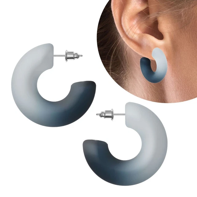 Paire De Grandes Boucles D'oreilles Créoles Vintage - Acrylique Multicolore (rouge, Blanc, Noir, Bleu)