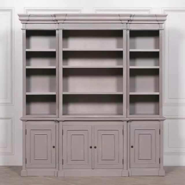 Classic French Style Large Breakfront Distressed Painted Grey Dresser Bookcase