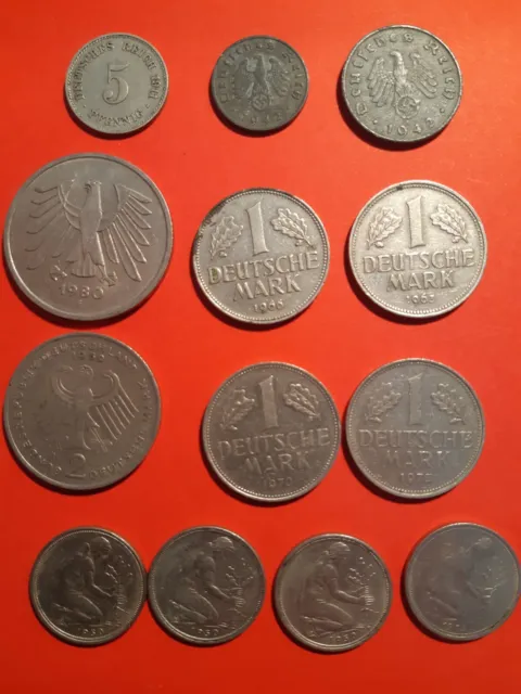Allemagne Lot de 13 pièces de Monnaie Allemande" 13 Marks "entre 1911 et 1980