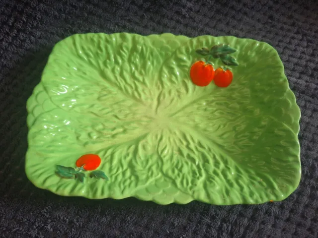 Vintage Beswick Ware Salad Serving Plate Cabbage / Lettuce Leaf With Tomatoes