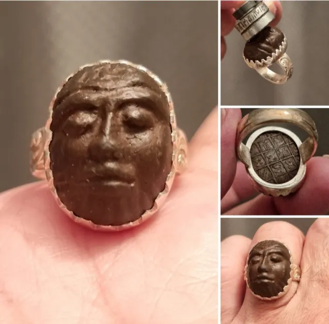 Spiritual خاتم حجر هبهابHabhab Magnet carved Lady Face Talisman 925 silver ring9