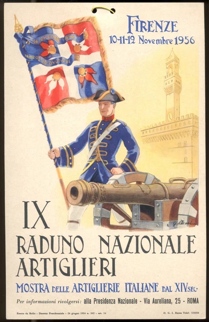 Firenze 1956 Gathering Naz.artillery-Artillery Exhibition-Cardboard Poster