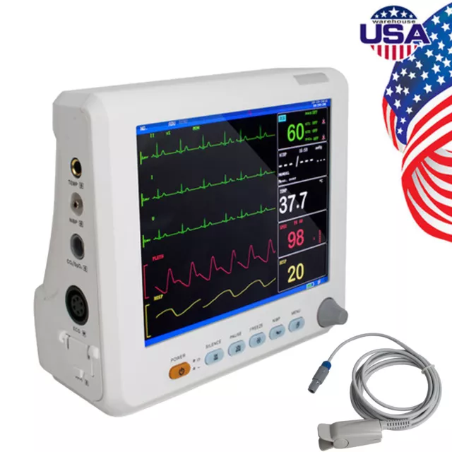 Carejoy 8'' Patient Monitor Vital Signs 6-parameter ECG NIBP RESP TEMP SPO2 PR