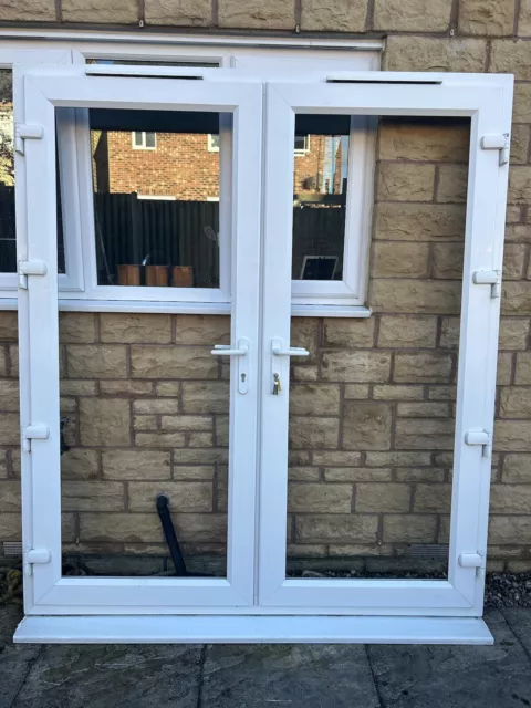 External Upvc double glazed White French Doors in Frame With Perfect Fit Blinds