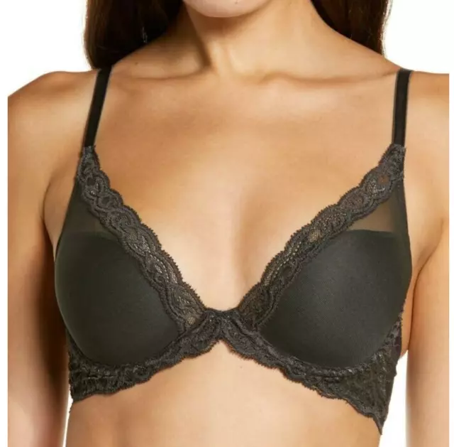 Natori 32C Feathers Plunge T-Shirt Bra NWOT 730023 Coal Gray