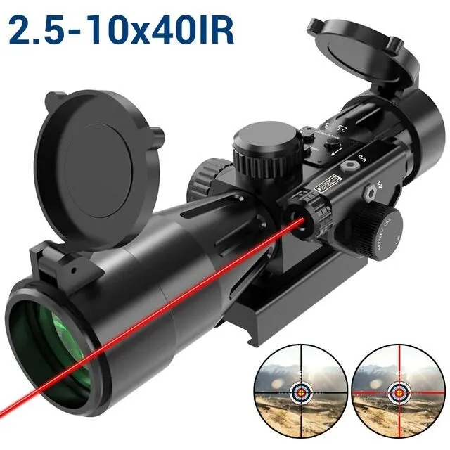 HOT 2.5-10x40IR Rifle Scope Red Illuminated Mil-dot Riflescope with Red Laser