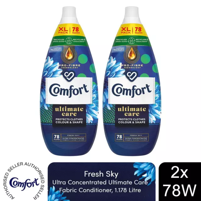 Comfort Ultimate Care Concentrated Fabric Conditioner Fresh Sky 1.18L 78W, 2 Pk