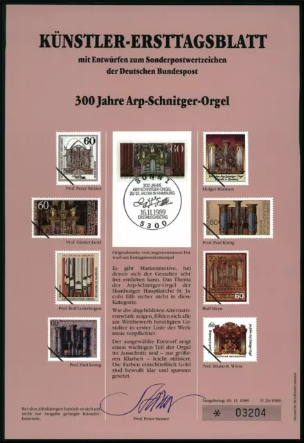 Brd Künstler-Etb 1989/26 Music Arp-Schnitger-Orgel Organ Entwürfe!!