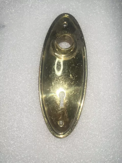 Vtg Old Cast Brass Polished Antique Oval Door Knob Backplate