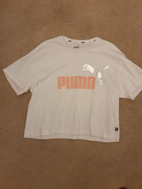T-shirt bianca tagliata con rosa età 13-14 indossata una volta