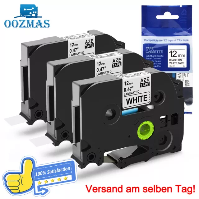 3x Schriftband TZe-231 12mm für Brother P-Touch PT-H100LB D200 1000 1010 1090